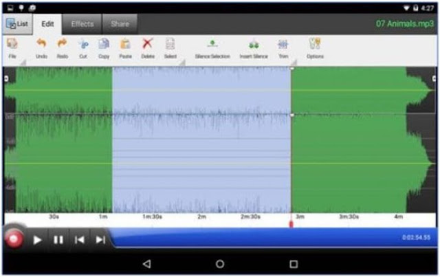 Aplikasi Edit Lagu Android WavePad Audio Editor Free