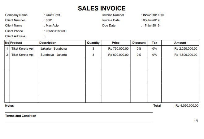 contoh invoice penjualan barang